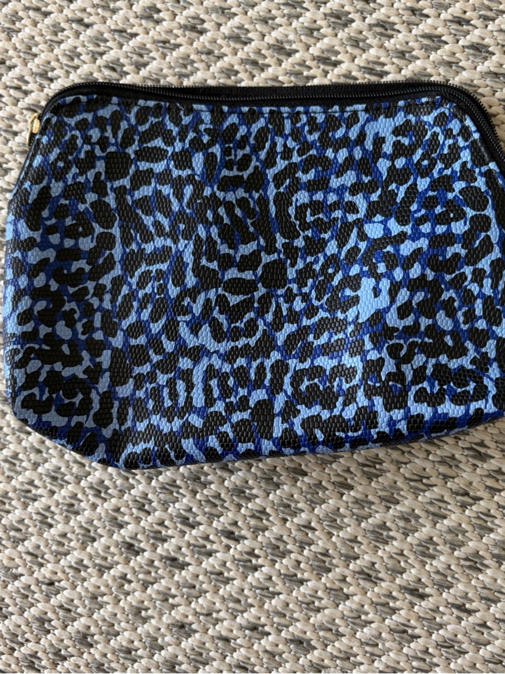 Blue & Black Leopard Print Cosmetic Pouch